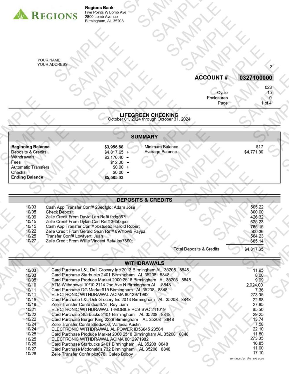 bank statement templates
